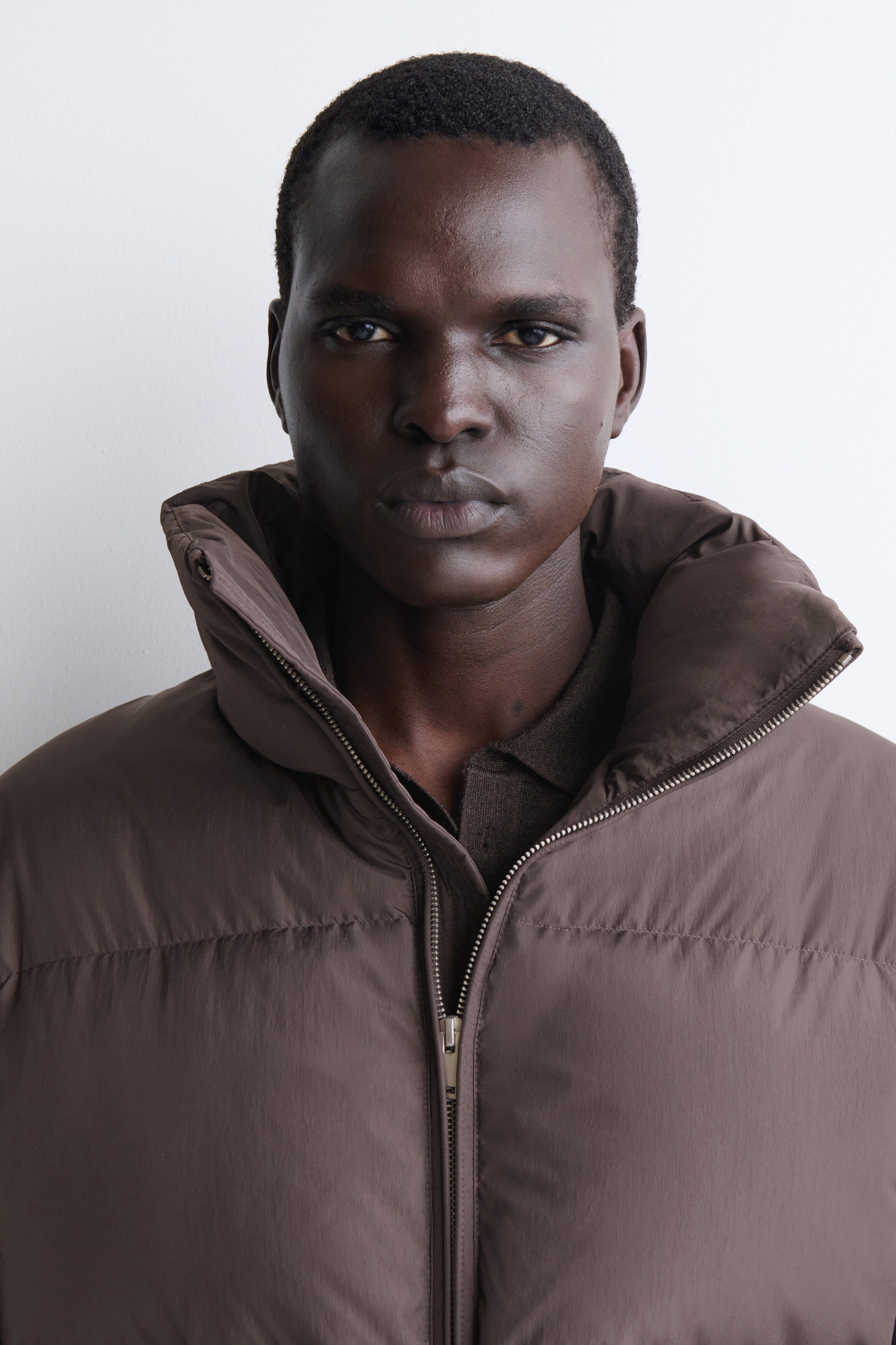MOCK-NECK NYLON DOWN PUFFER JACKET - GRAY-BROWN | COS US