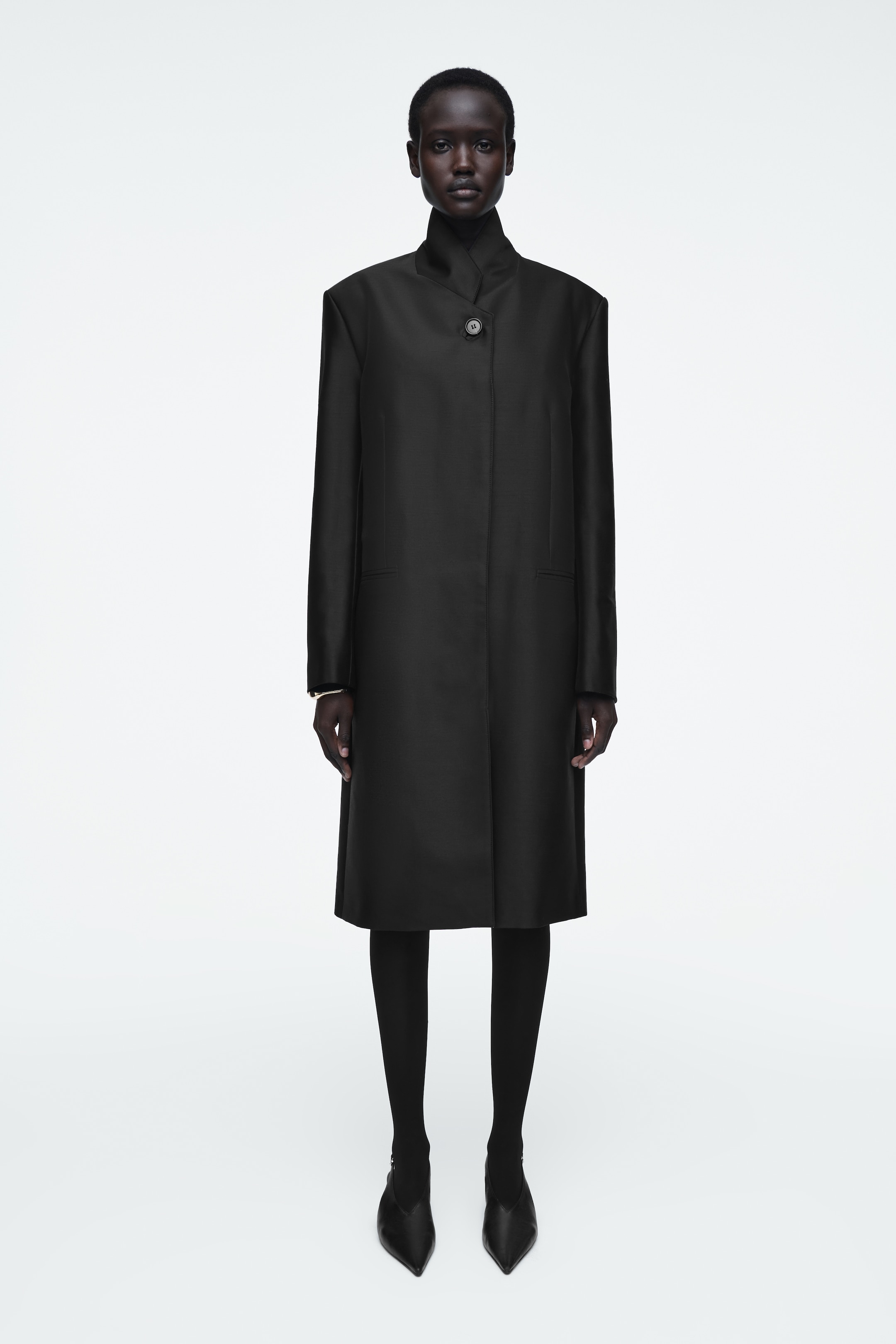 Ingrandisci l'immagine: SINGLE-BREASTED WOOL-SATIN COAT - BLACK - DONNA | H&M CH 1