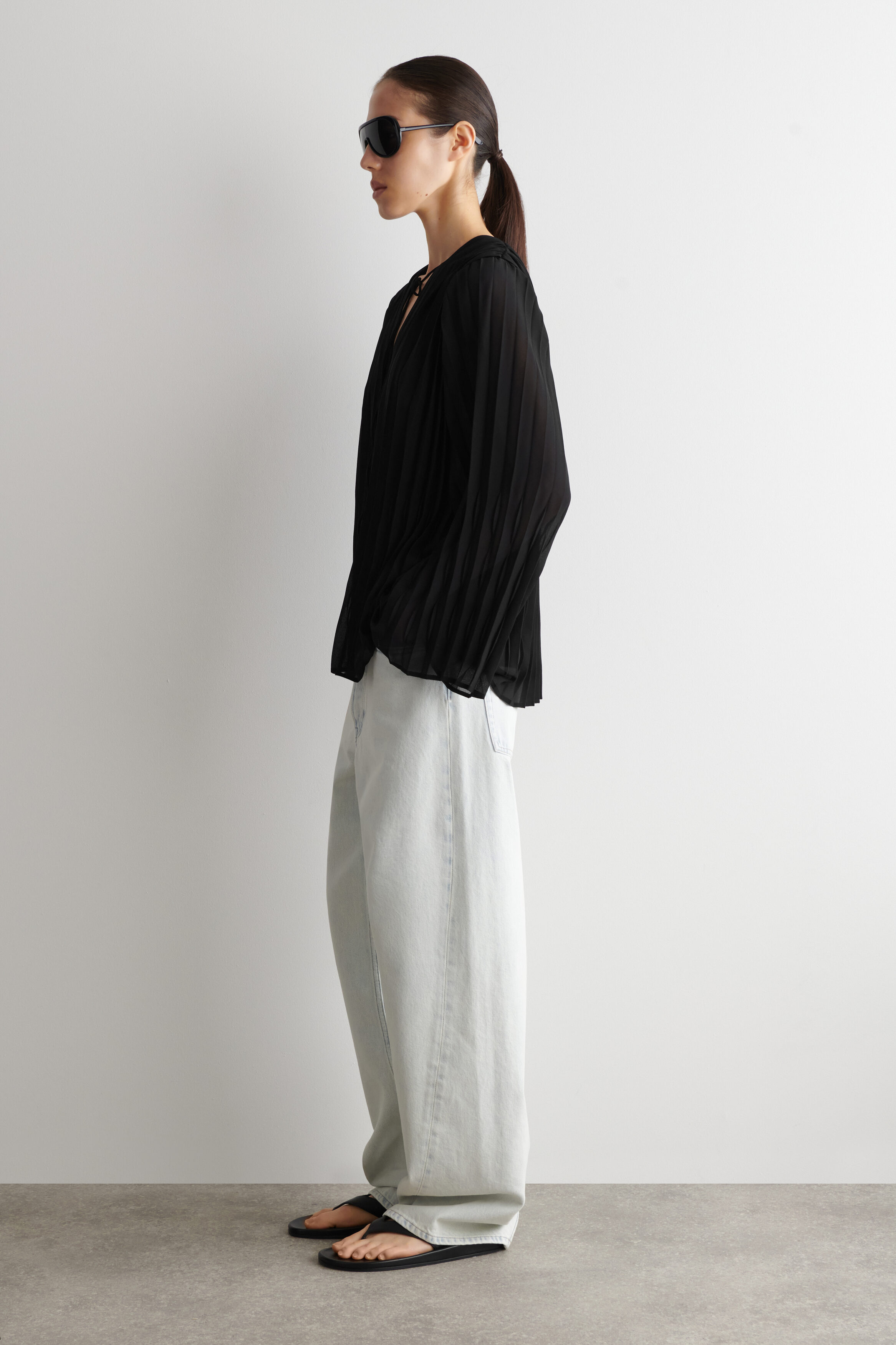 TIE-FRONT PLEATED GEORGETTE BLOUSE - BLACK | COS US