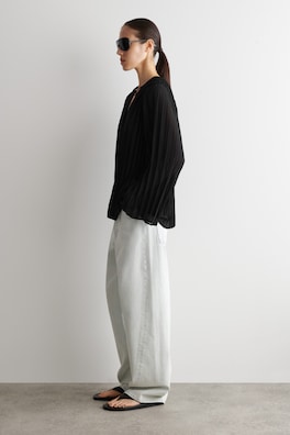 TIE-FRONT PLEATED GEORGETTE BLOUSE — BLACK 4