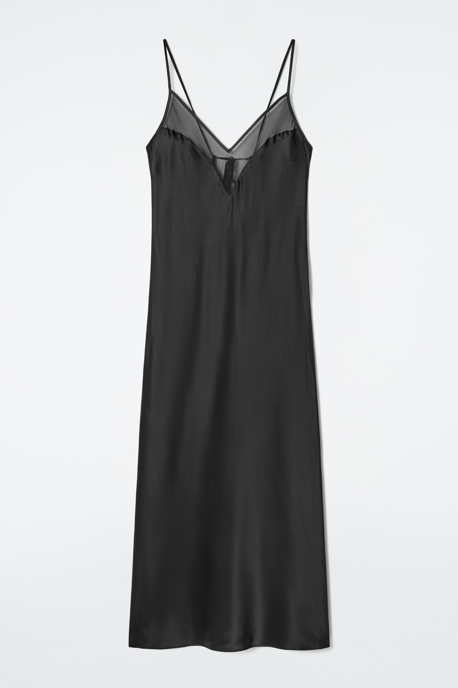 SHEER-PANEL SILK SLIP DRESS - BLACK - 2