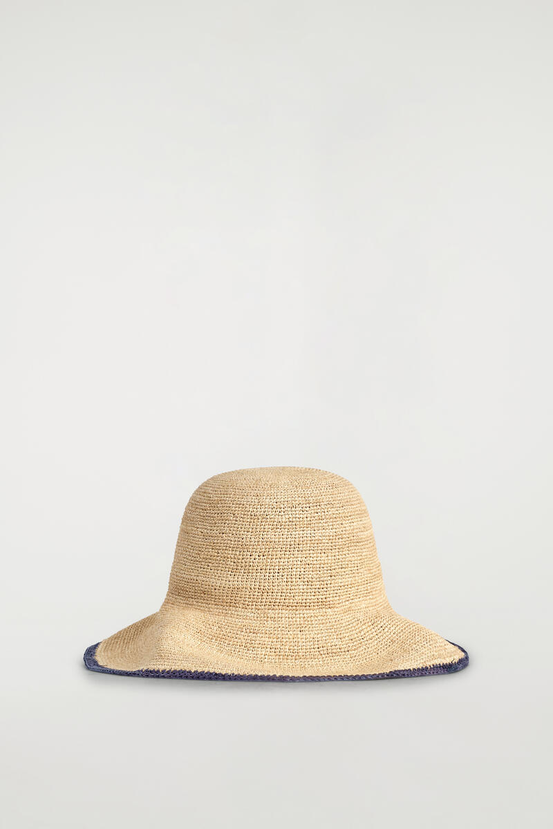 Contrast-Trim Raffia Hat