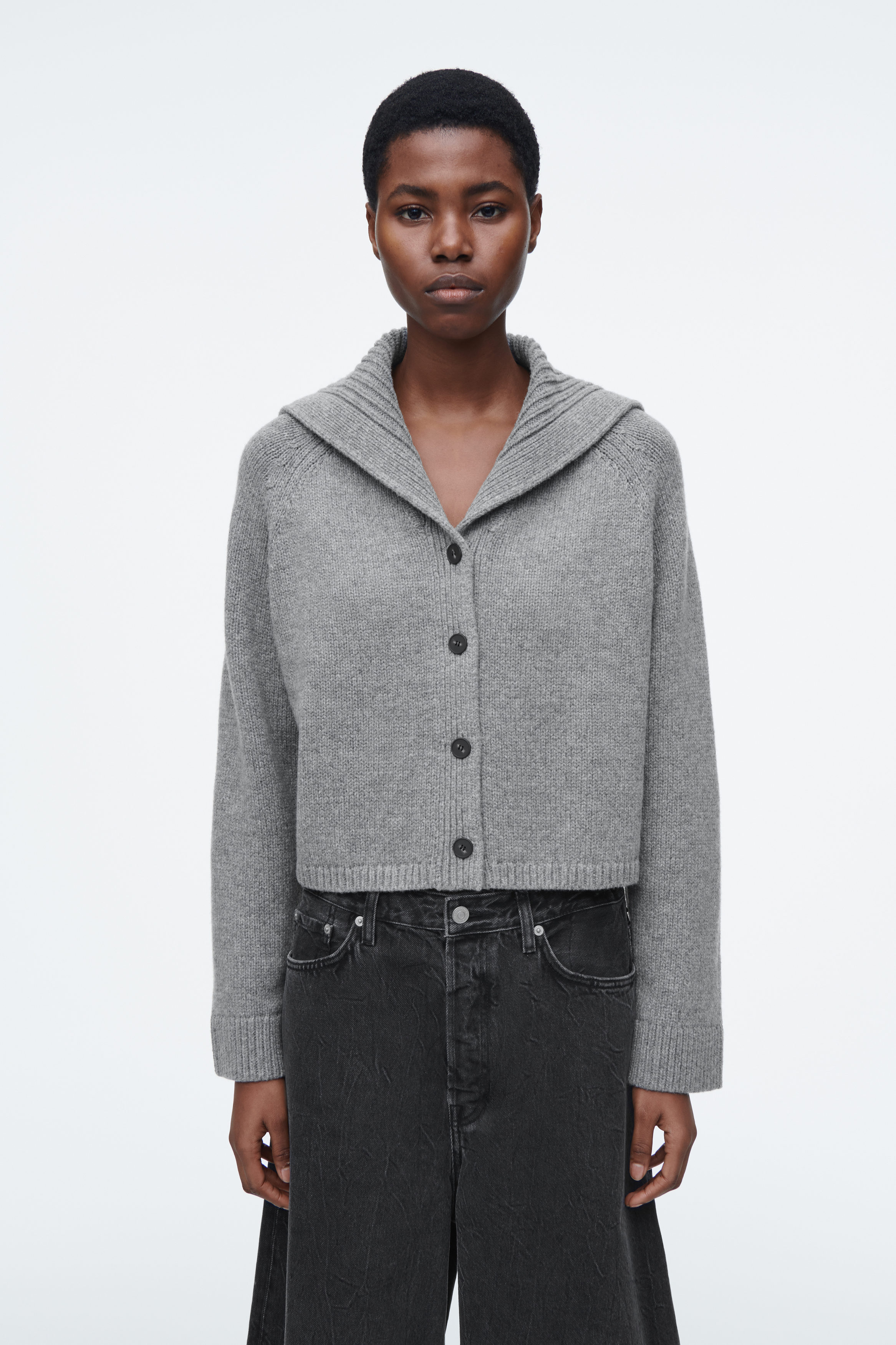 SAILOR-COLLAR WOOL CARDIGAN - GRAY MÉLANGE | COS