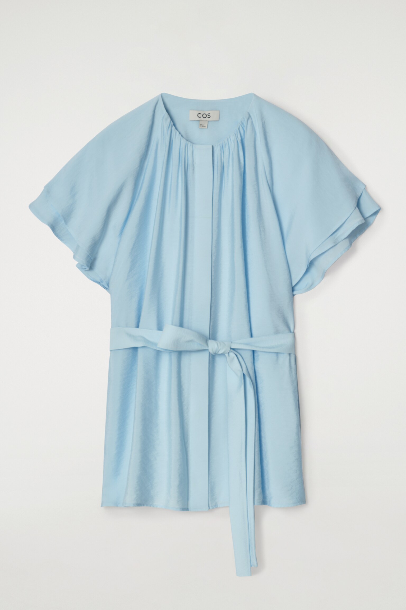 BLUSA CON CAPAS Y CINTURÓN DE LAZADA - AZUL CLARO/BLANCO - 2
