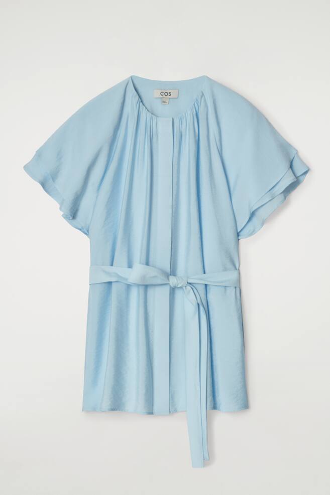 BLOUSE CEINTURÉE EFFET SUPERPOSÉ - BLEU CIEL/BLANC - 1