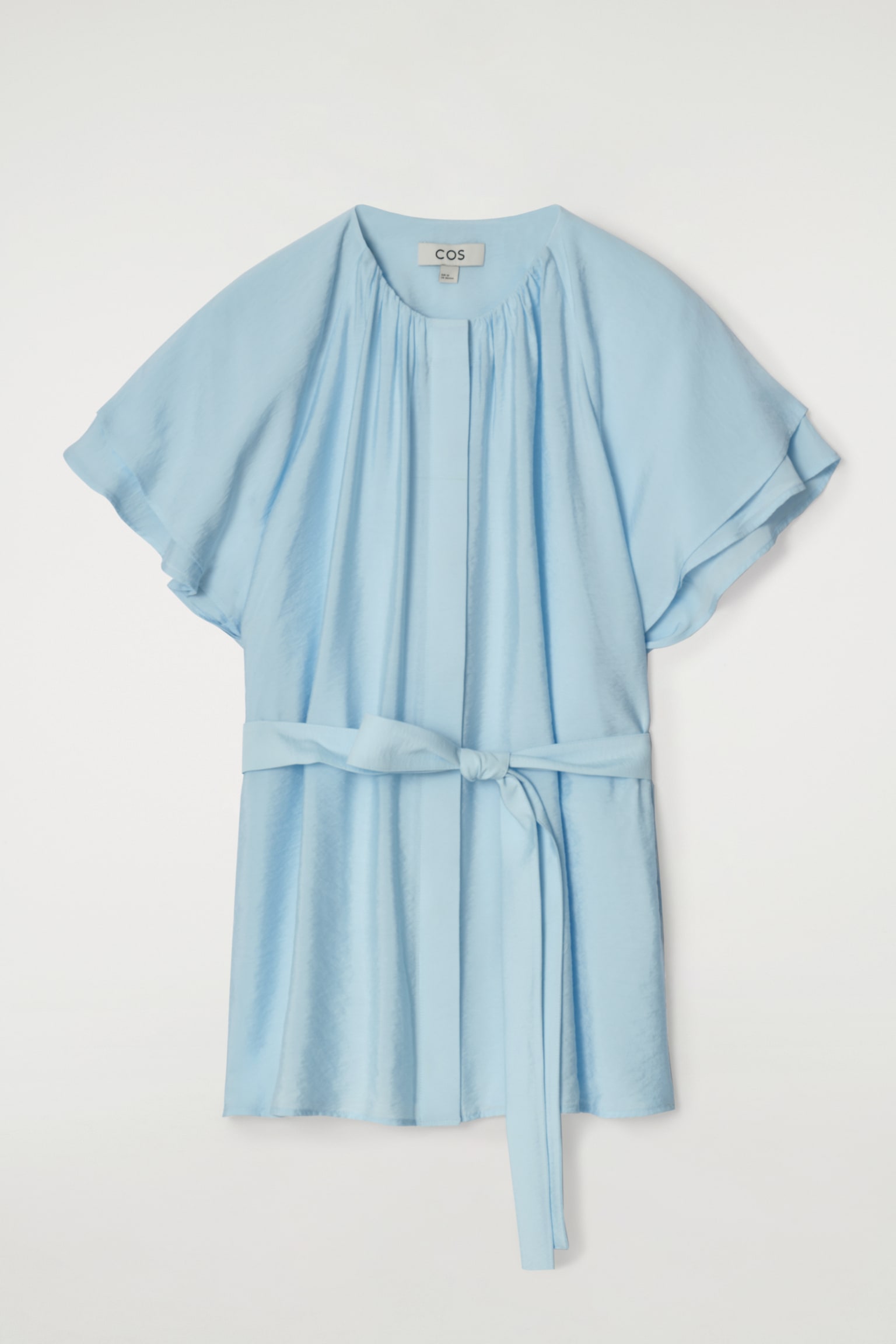 BLUSA CON CAPAS Y CINTURÓN DE LAZADA - AZUL CLARO/BLANCO - 2