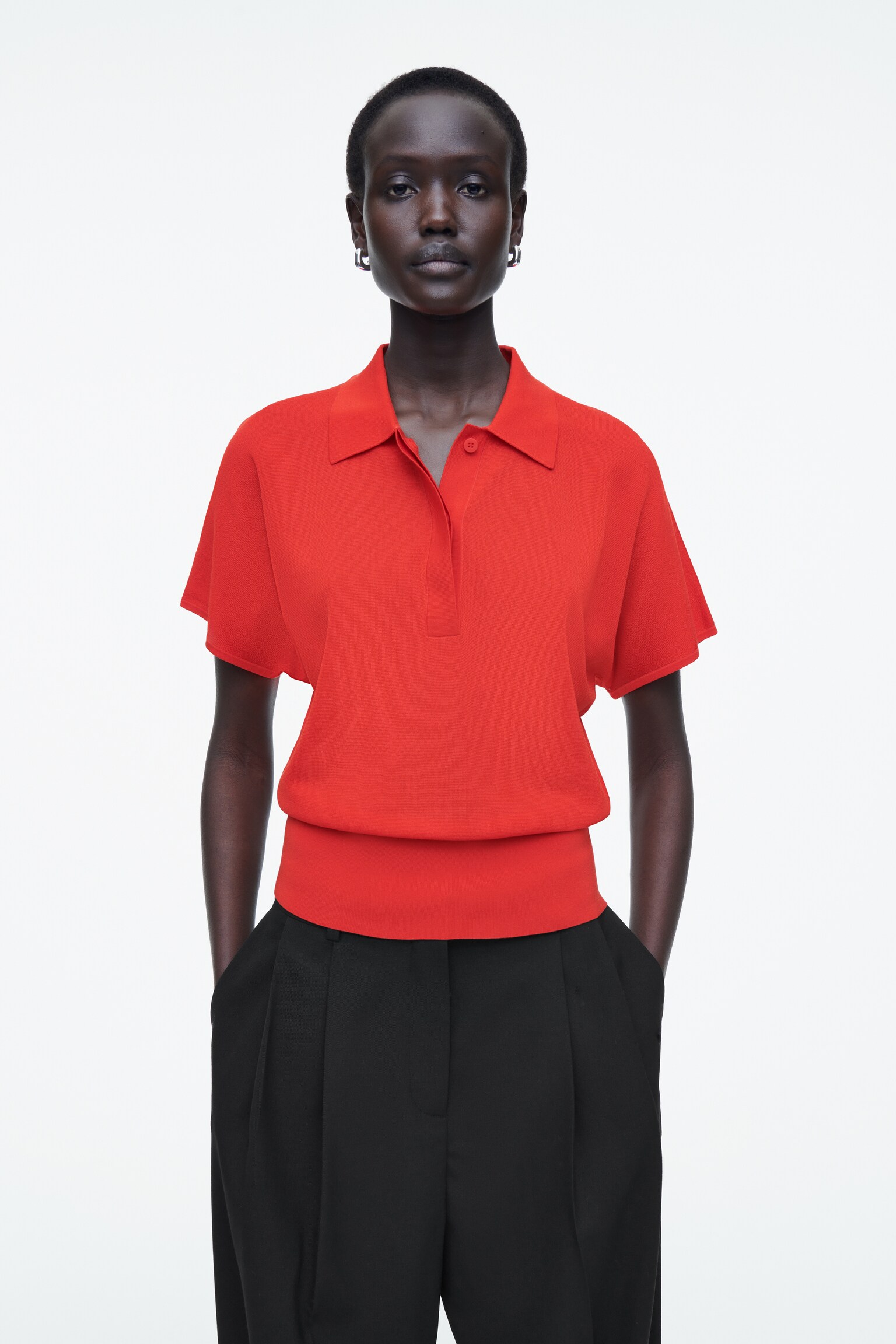 KNITTED POLO SHIRT - RED/DARK NAVY