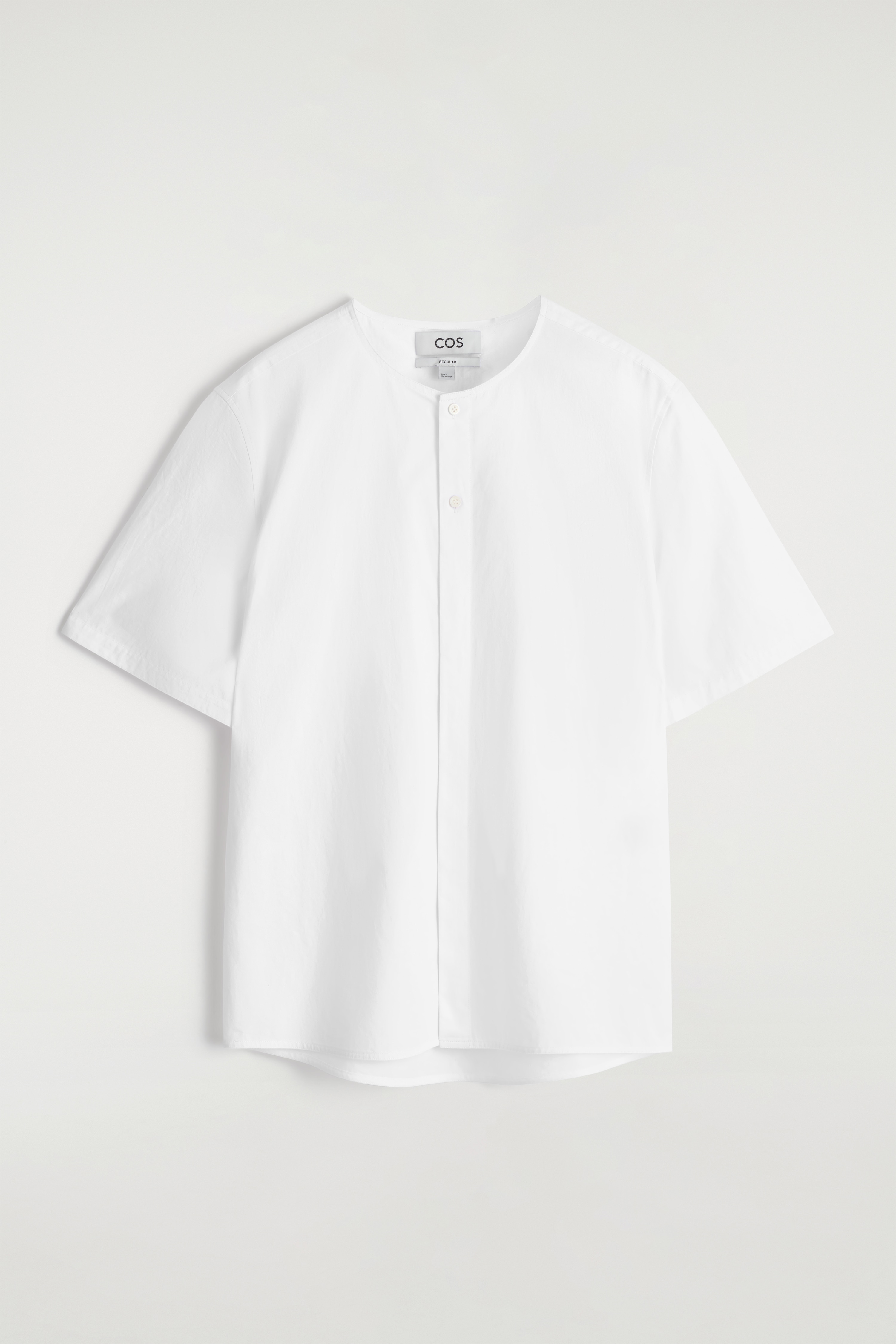 COLLARLESS PIMA COTTON SHIRT - WHITE/NAVY