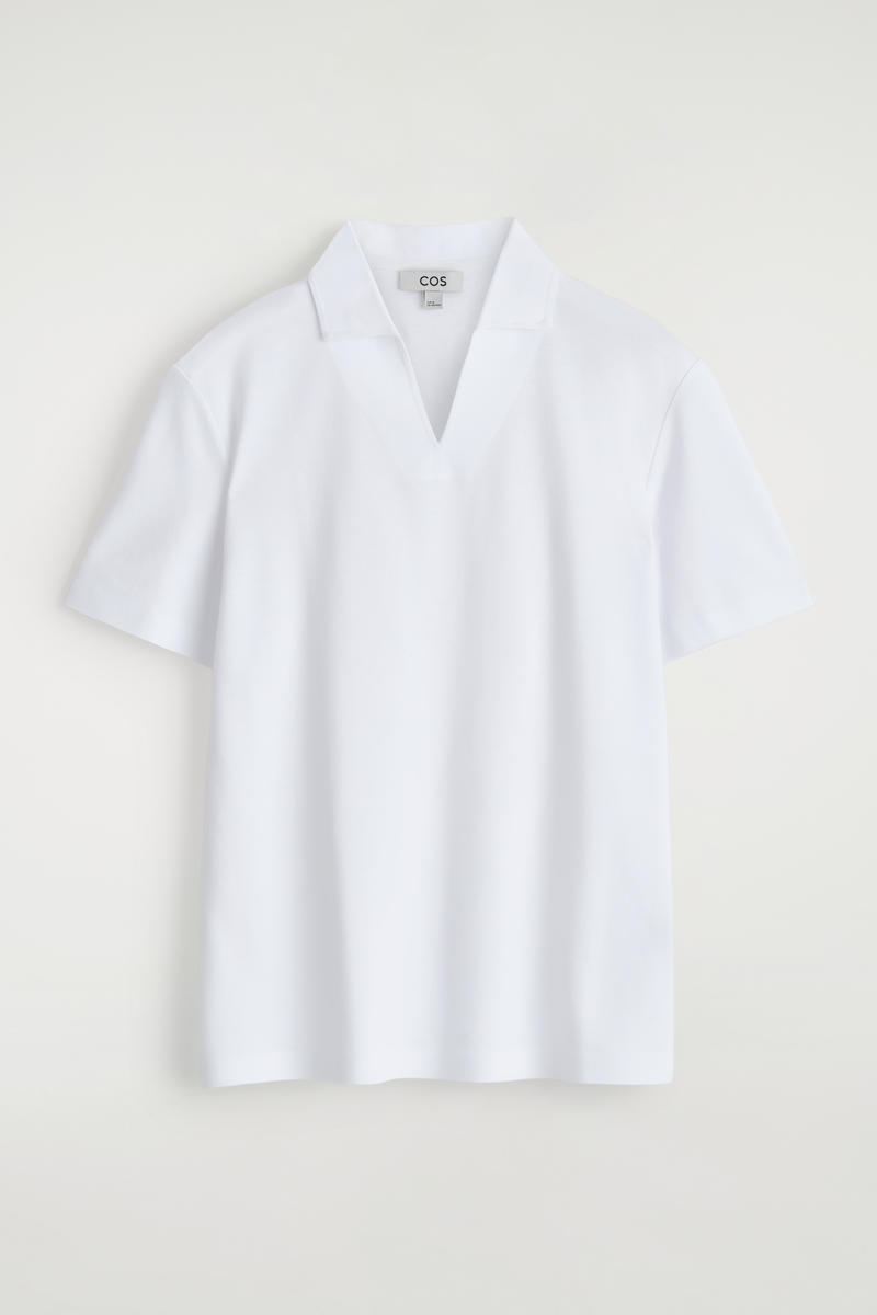 Cos Technical Piqué Polo Shirt In White