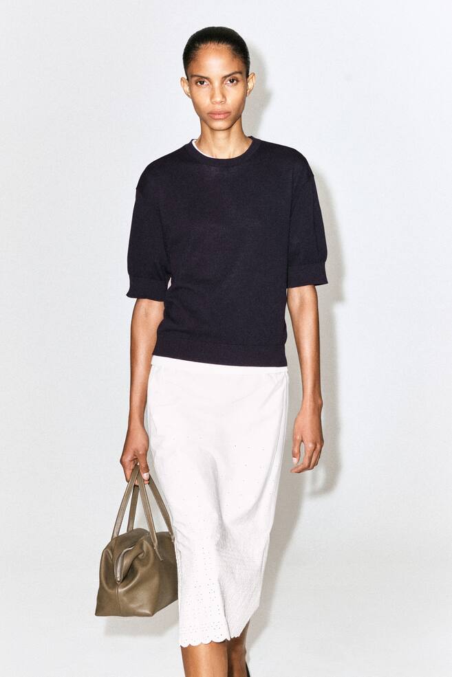 T-SHIRT IN MAGLIA DI COTONE - BLU NAVY/BIANCO SPORCO/MARRONE SCURO - 1