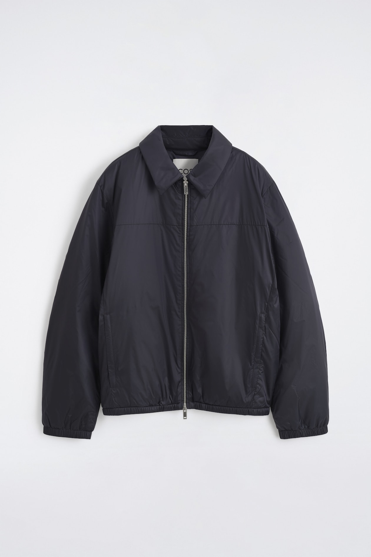 PADDED NYLON ZIP-UP BOMBER JACKET — NAVY