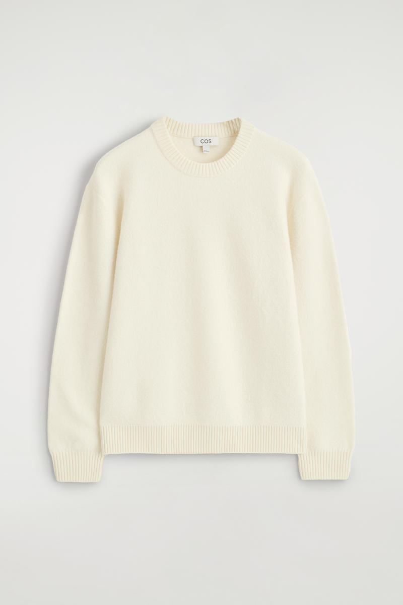 Cos Boiled-wool Crew-neck Jumper In White