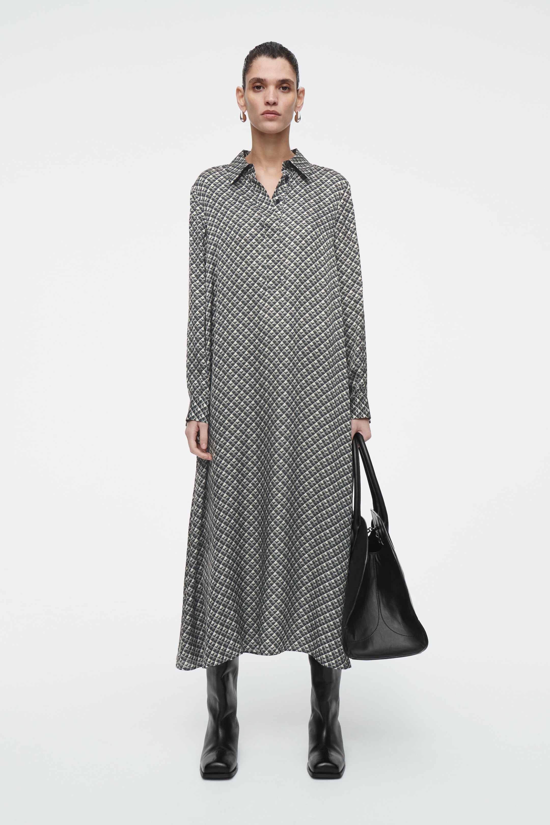 View larger image: GEOMETRIC-PRINT MAXI SHIRT DRESS - DARK GREEN / PRINTED - Ladies | H&M GB 1