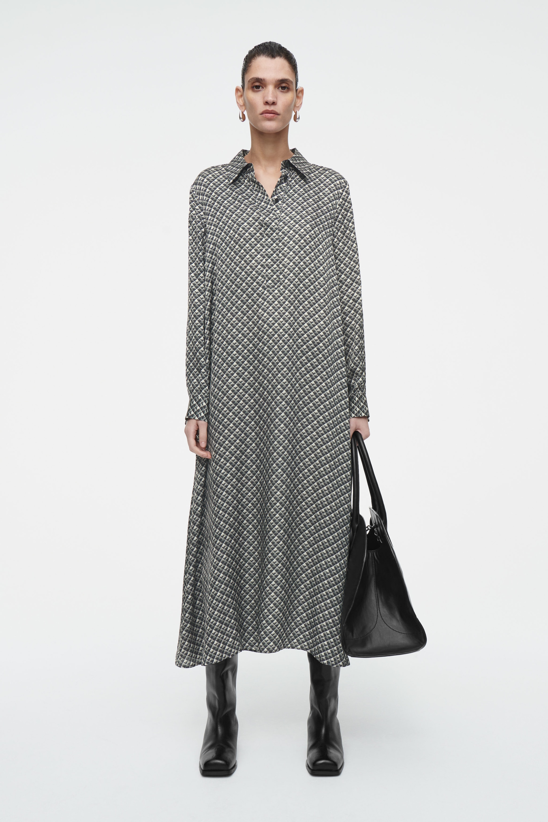 GEOMETRIC-PRINT MAXI SHIRT DRESS