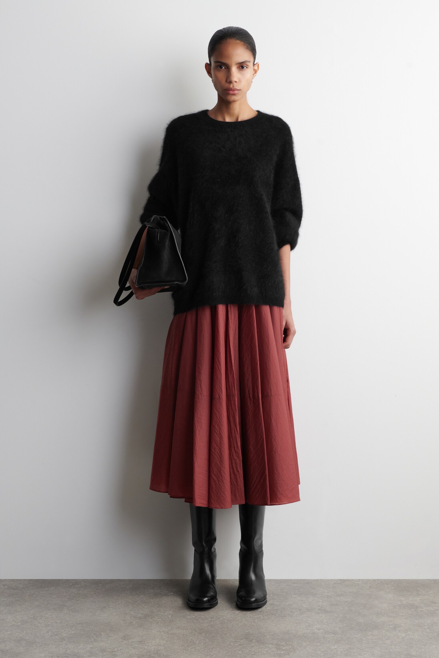 CIRCLE-CUT MIDI SKIRT - ROOD - 1