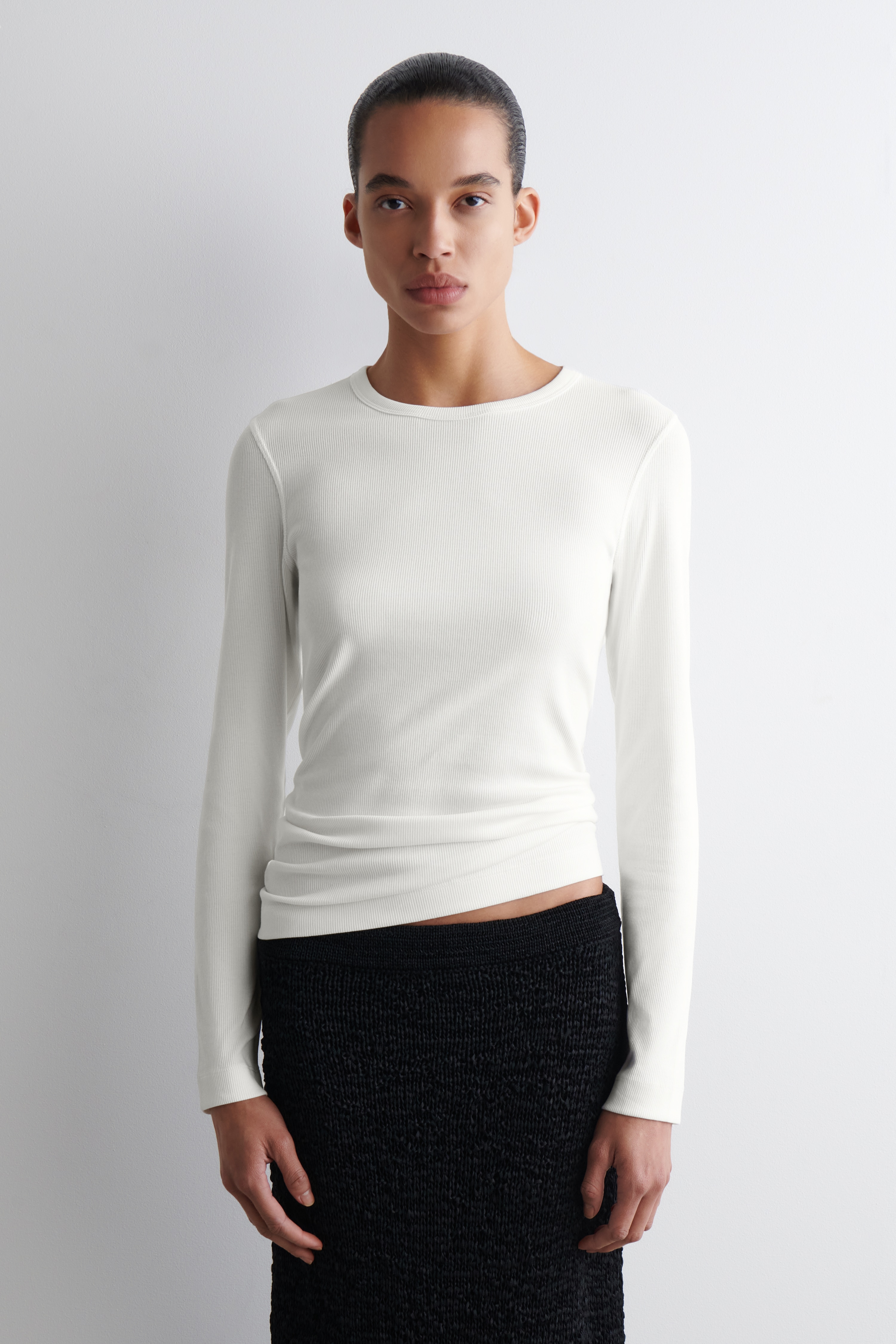 RIBBED JERSEY LONG-SLEEVED TOP - WHITE/GREY MÉLANGE/BLACK/NAVY/KHAKI