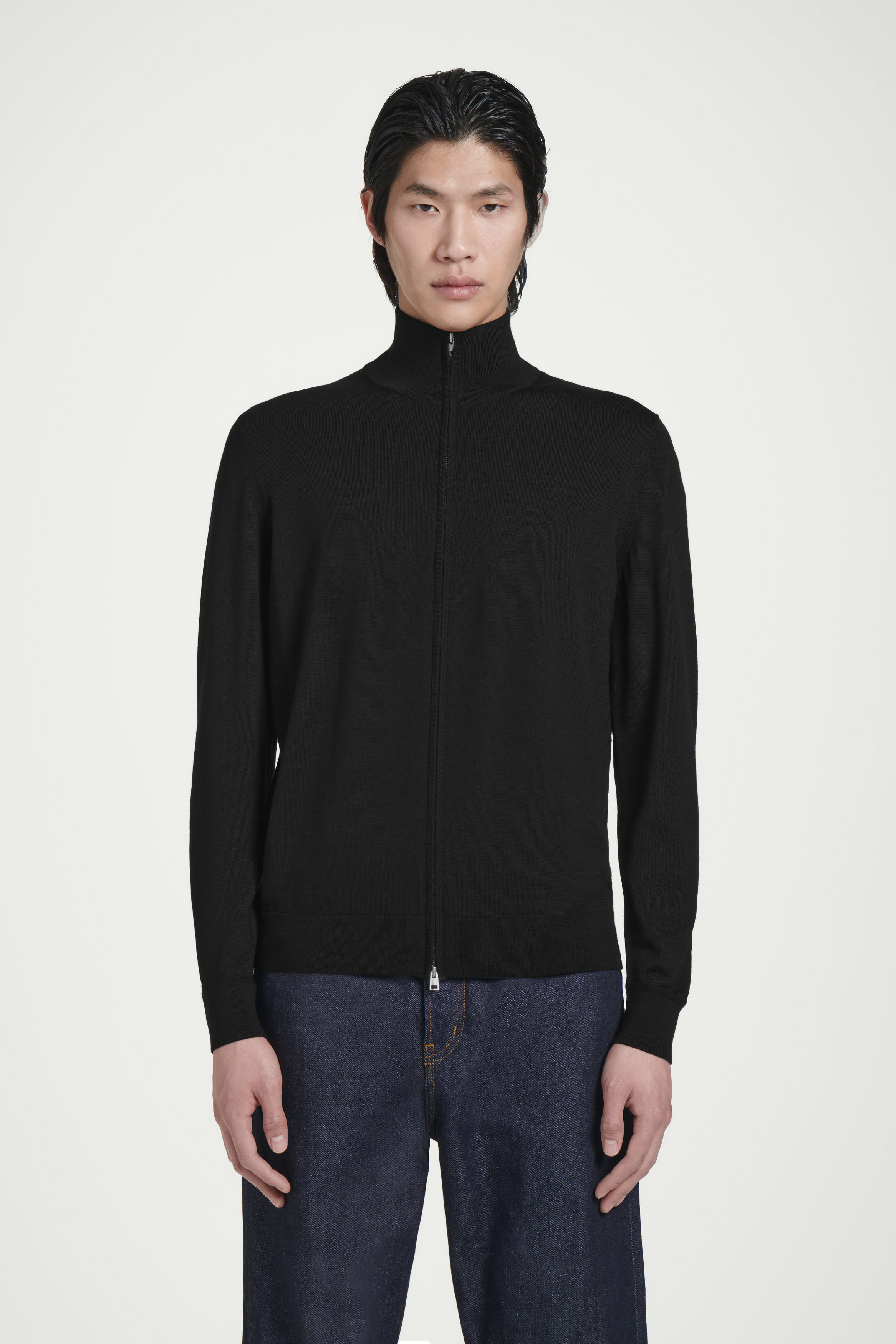 COS ファンネルネックウールドライバーズ ニット XS FUNNEL-NECK KNITTED WOOL JACKET ファンネルネックニットウール
