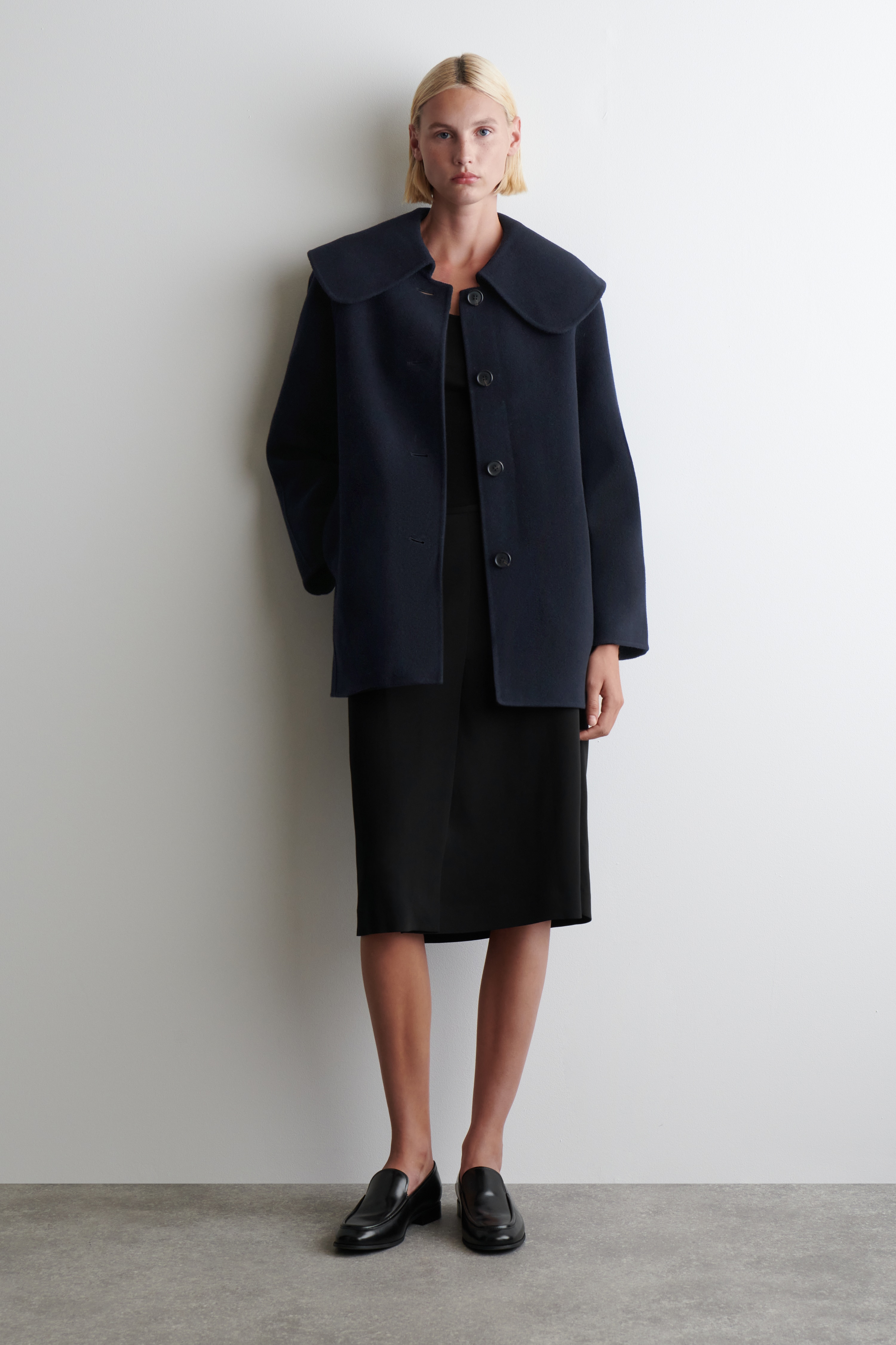 COLLARED DOUBLE-FACED WOOL JACKET - NAVY