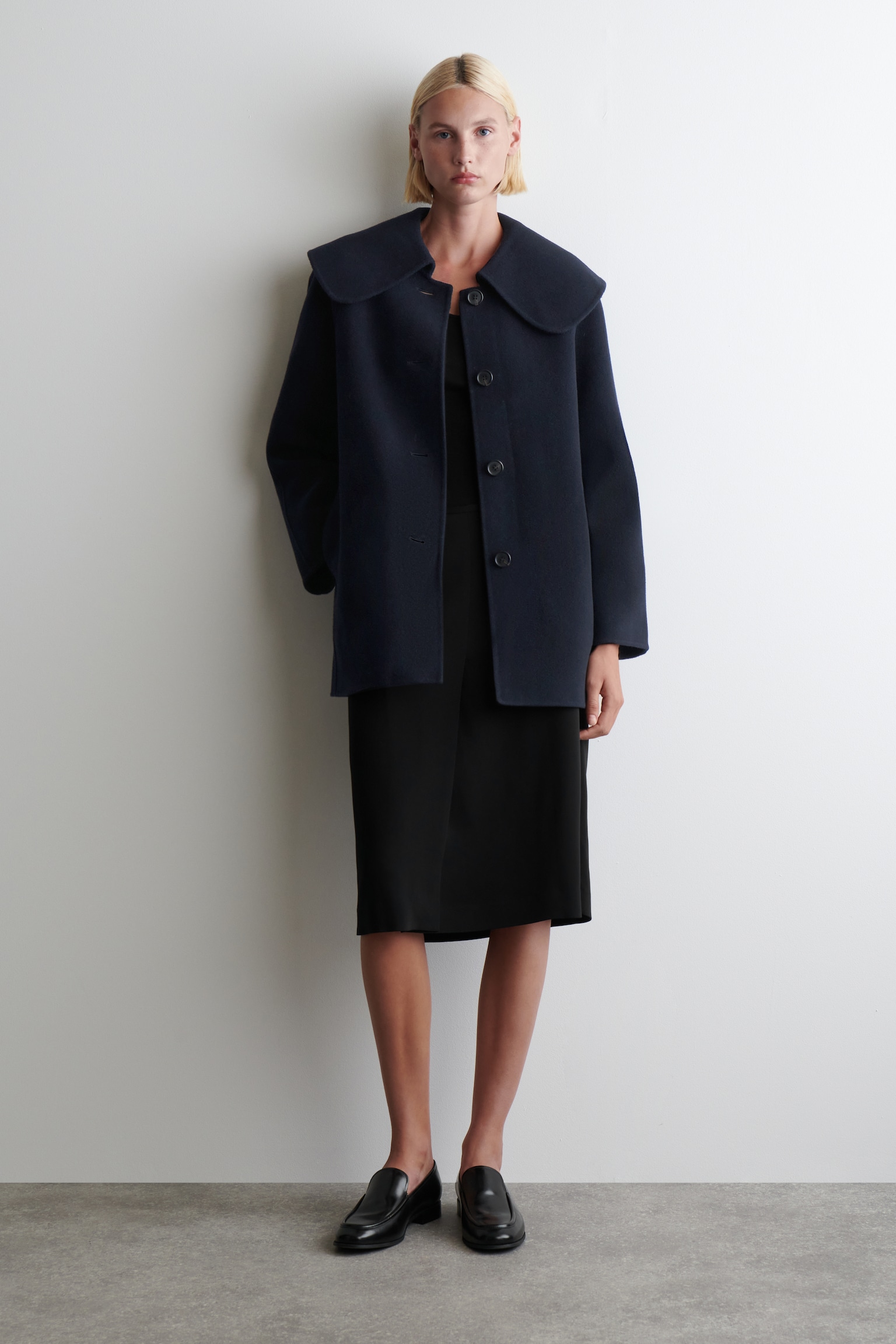 COLLARED DOUBLE-FACED WOOL JACKET - NAVY - 3