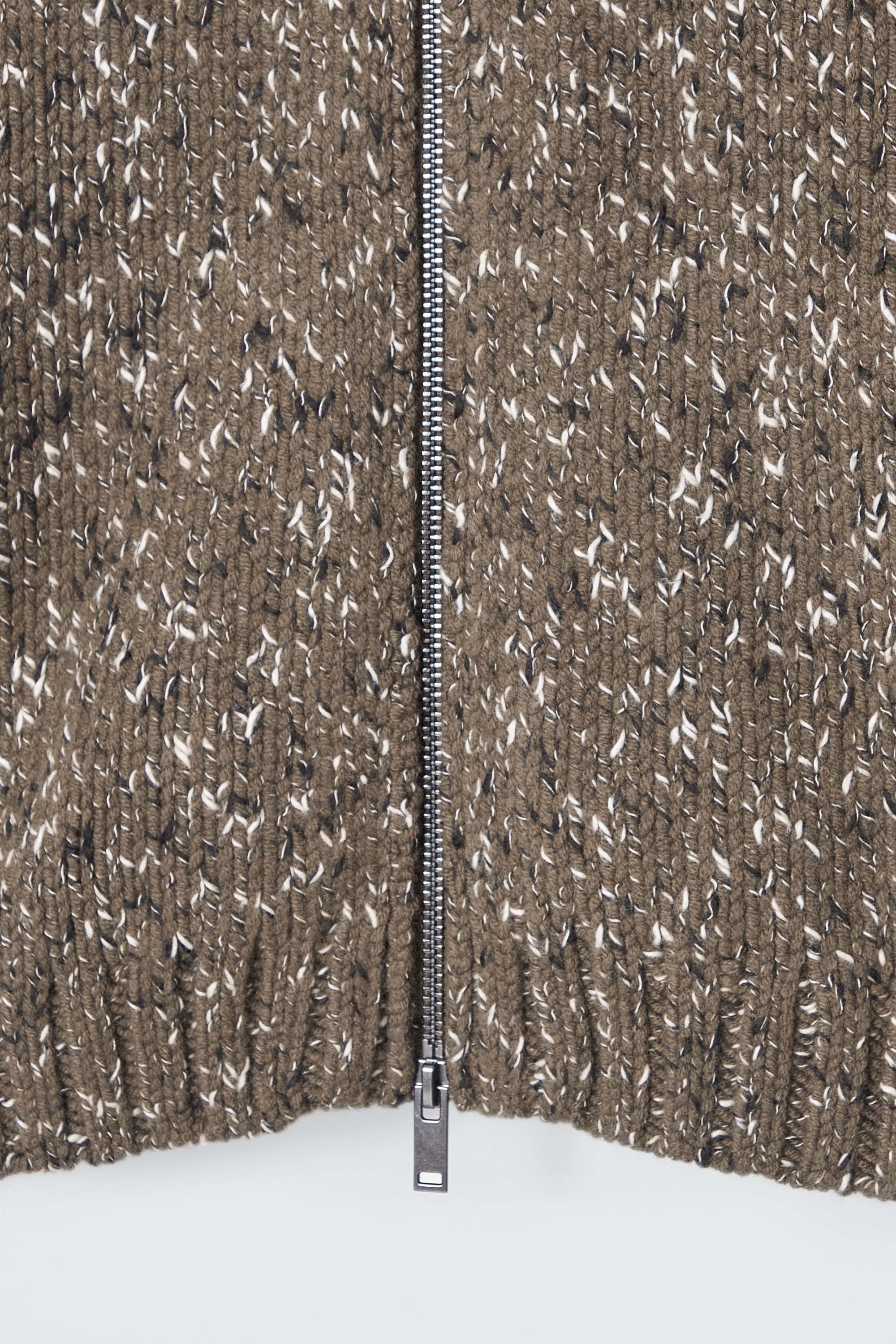CHUNKY FLECKED WOOL ZIP-UP CARDIGAN - KHAKI | COS