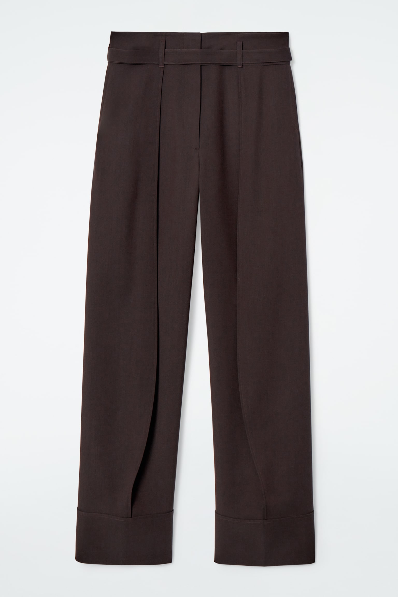 TURN-UP WOOL-BLEND TROUSERS - DARK BROWN - 2
