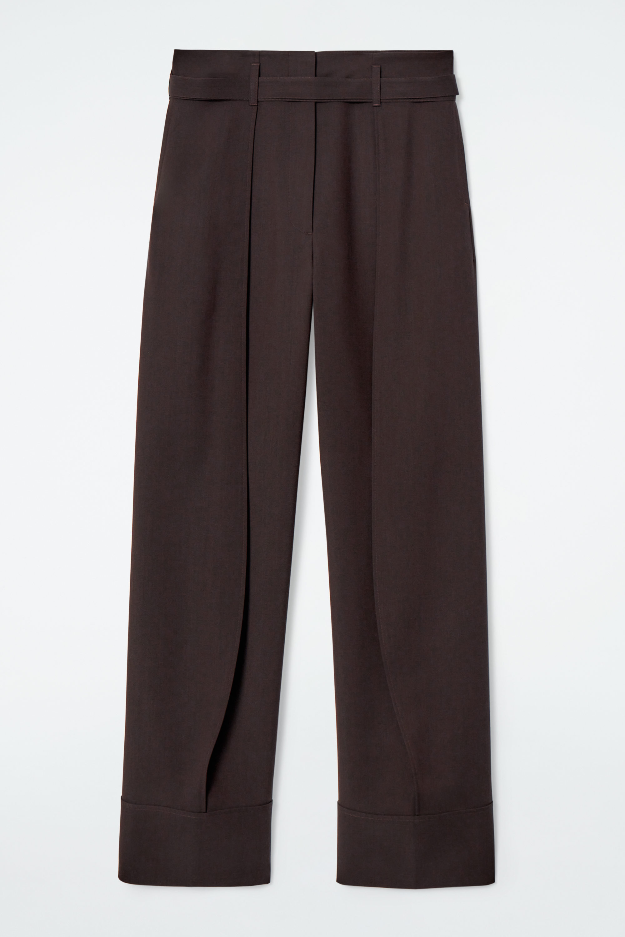 TURN-UP WOOL-BLEND PANTS - DARK BROWN | COS