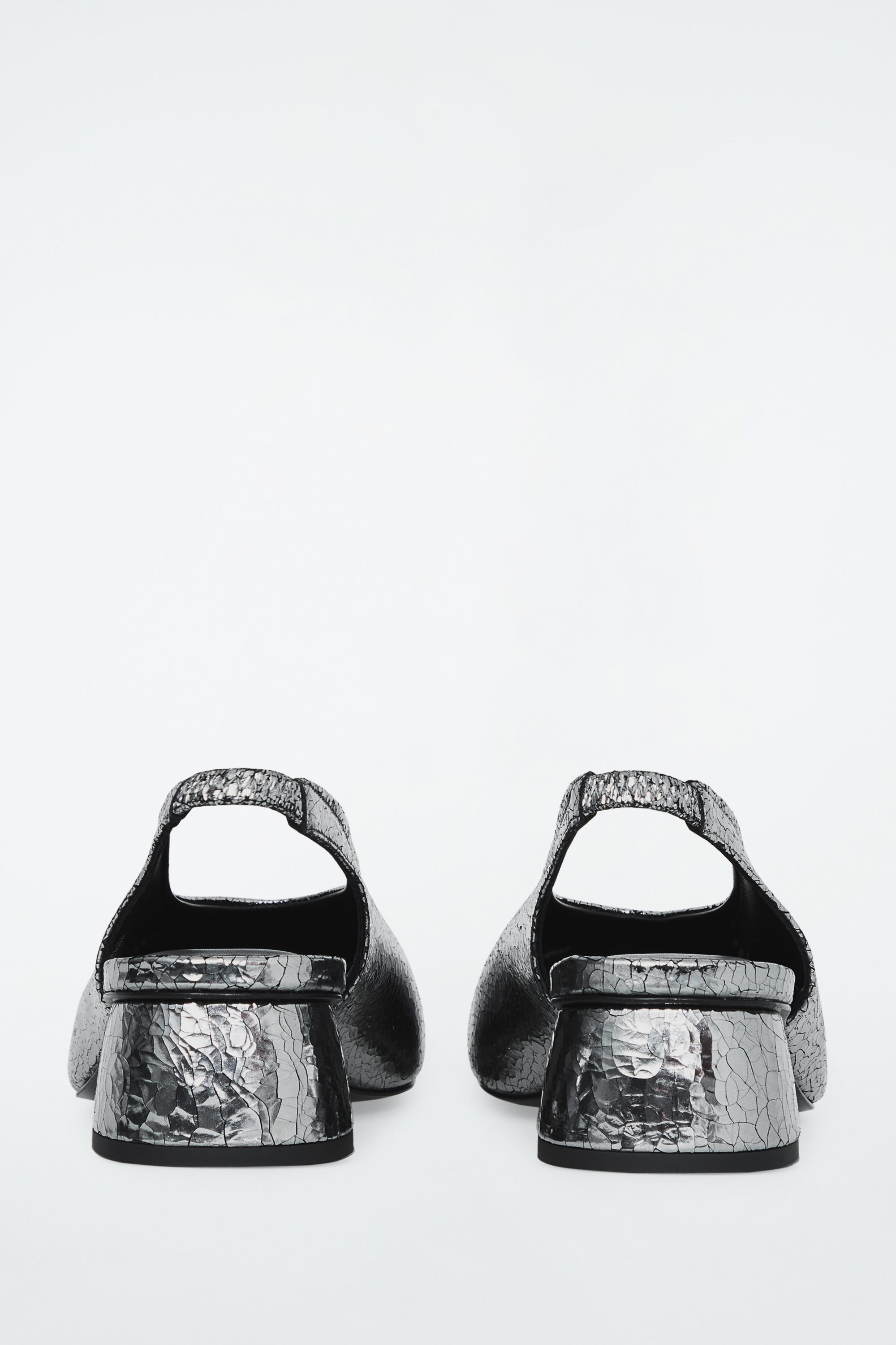 SQUARE-TOE LEATHER HEELED BALLET PUMPS - SILVER | COS