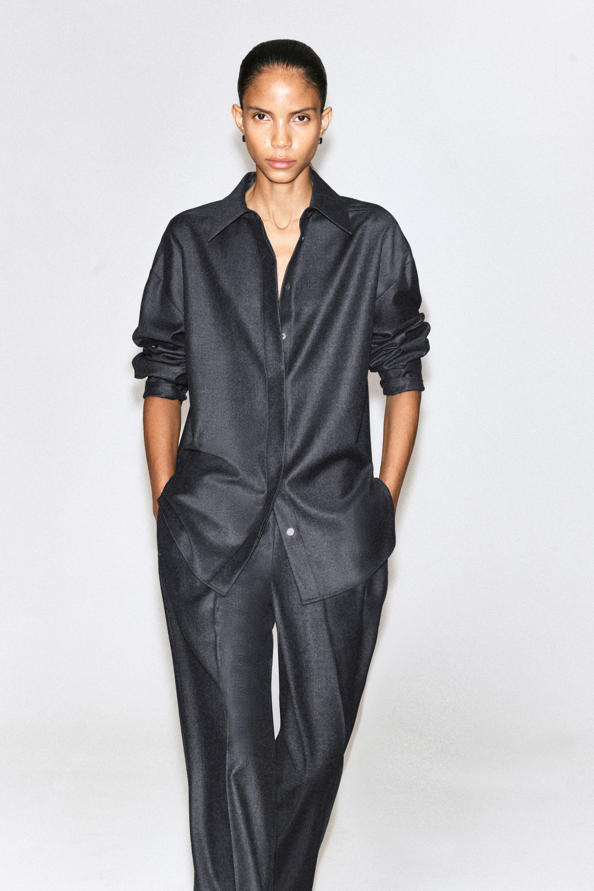 WING-COLLAR WOOL-FLANNEL SHIRT