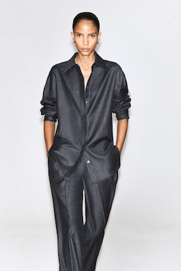 WING-COLLAR WOOL-FLANNEL SHIRT — SLATE 1