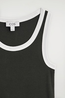 RIBBED COTTON TANK TOP — KHAKI / WHITE 5