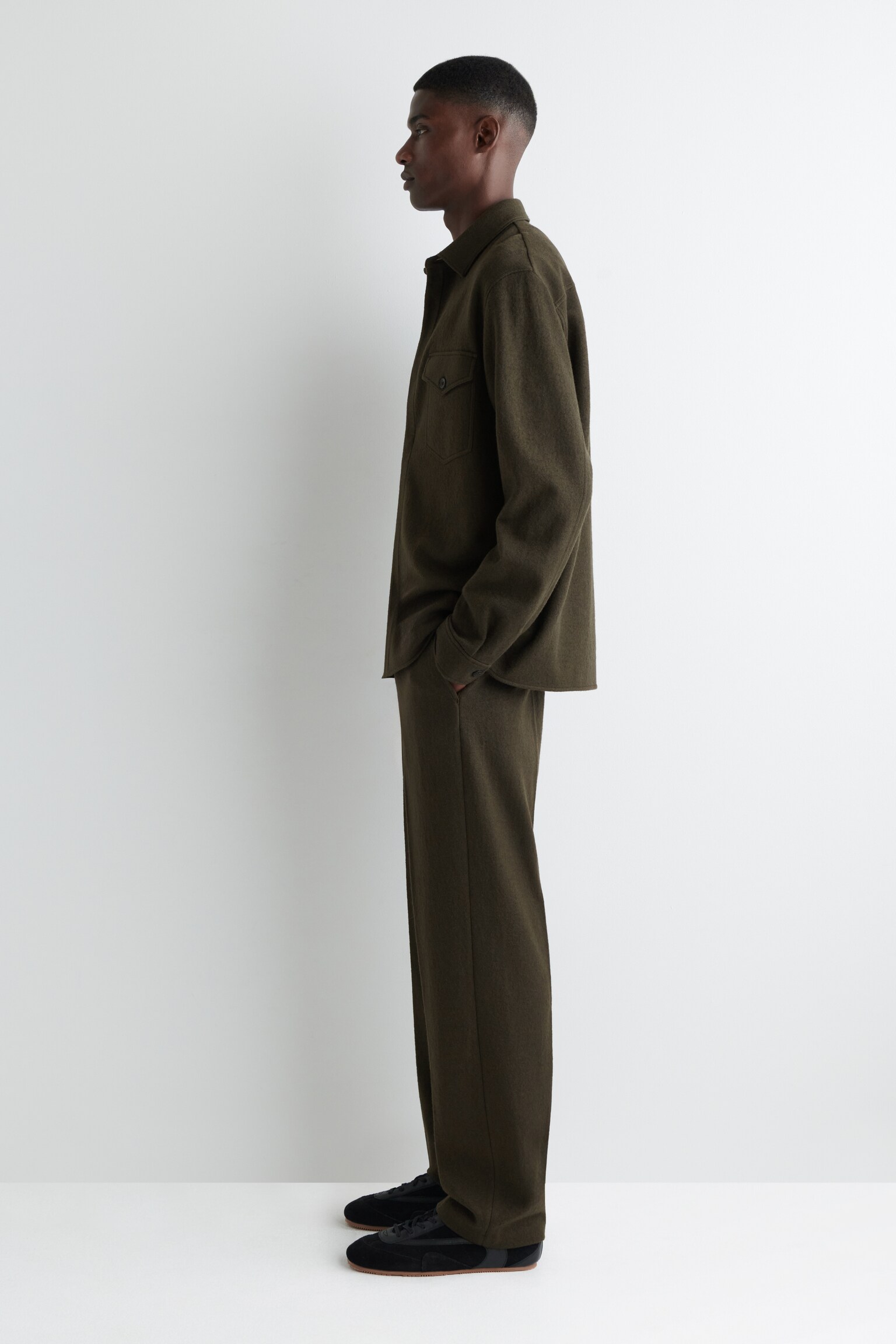 RELAXED BOILED-WOOL OVERSHIRT - DARK KHAKI/DARK BROWN - 3