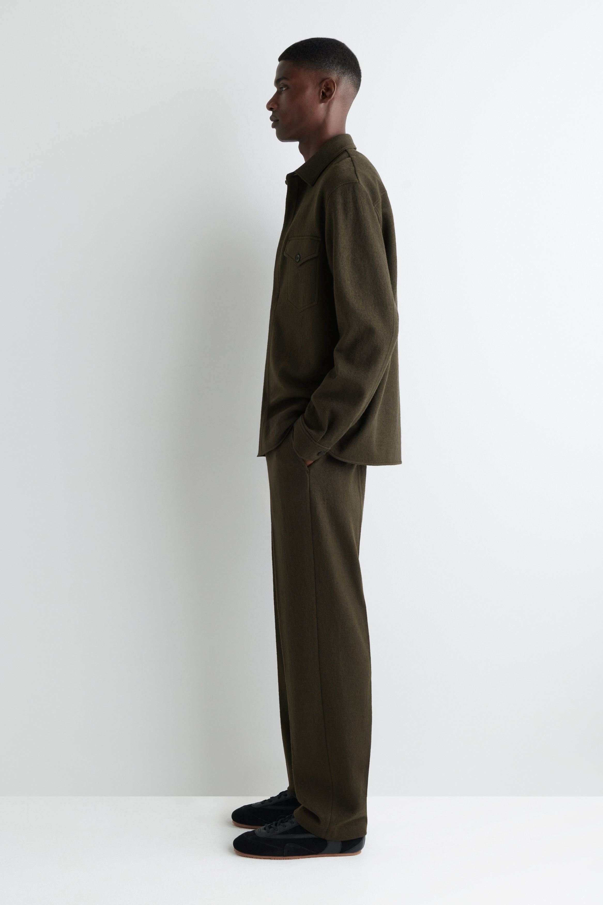 RELAXED BOILED-WOOL OVERSHIRT - DARK KHAKI | COS