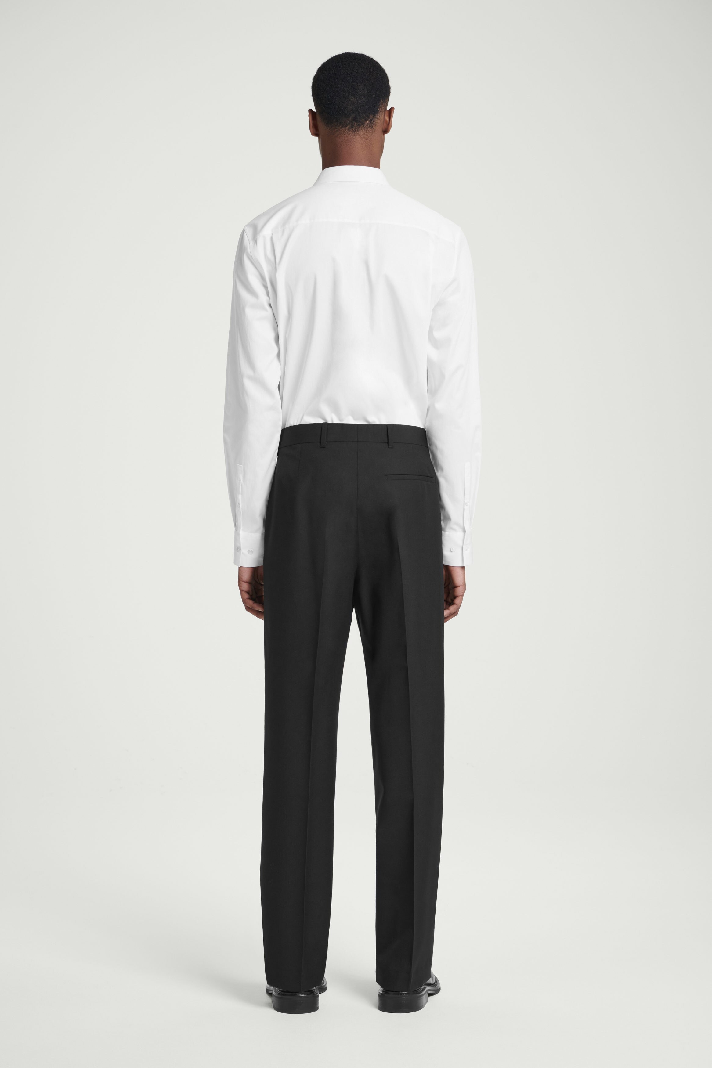 RELAXED WOOL-HOPSACK STRAIGHT-LEG PANTS - BLACK | COS