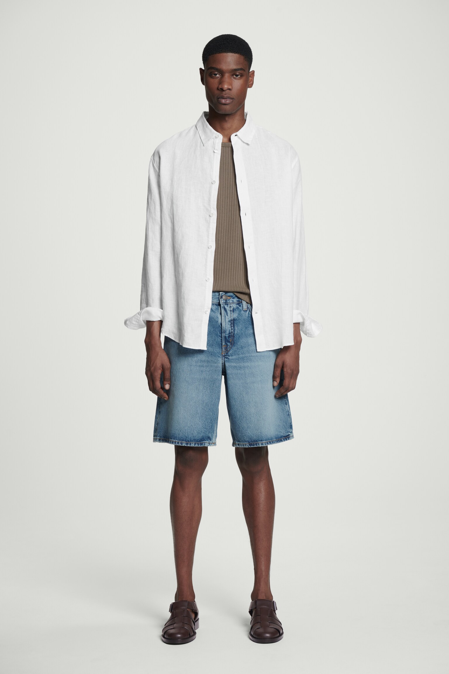 SHORTS IN DENIM - BLU/ÉCRU