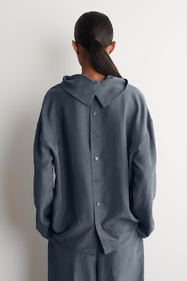 WASHED-SILK MOCK-NECK TOP — BLUE 5