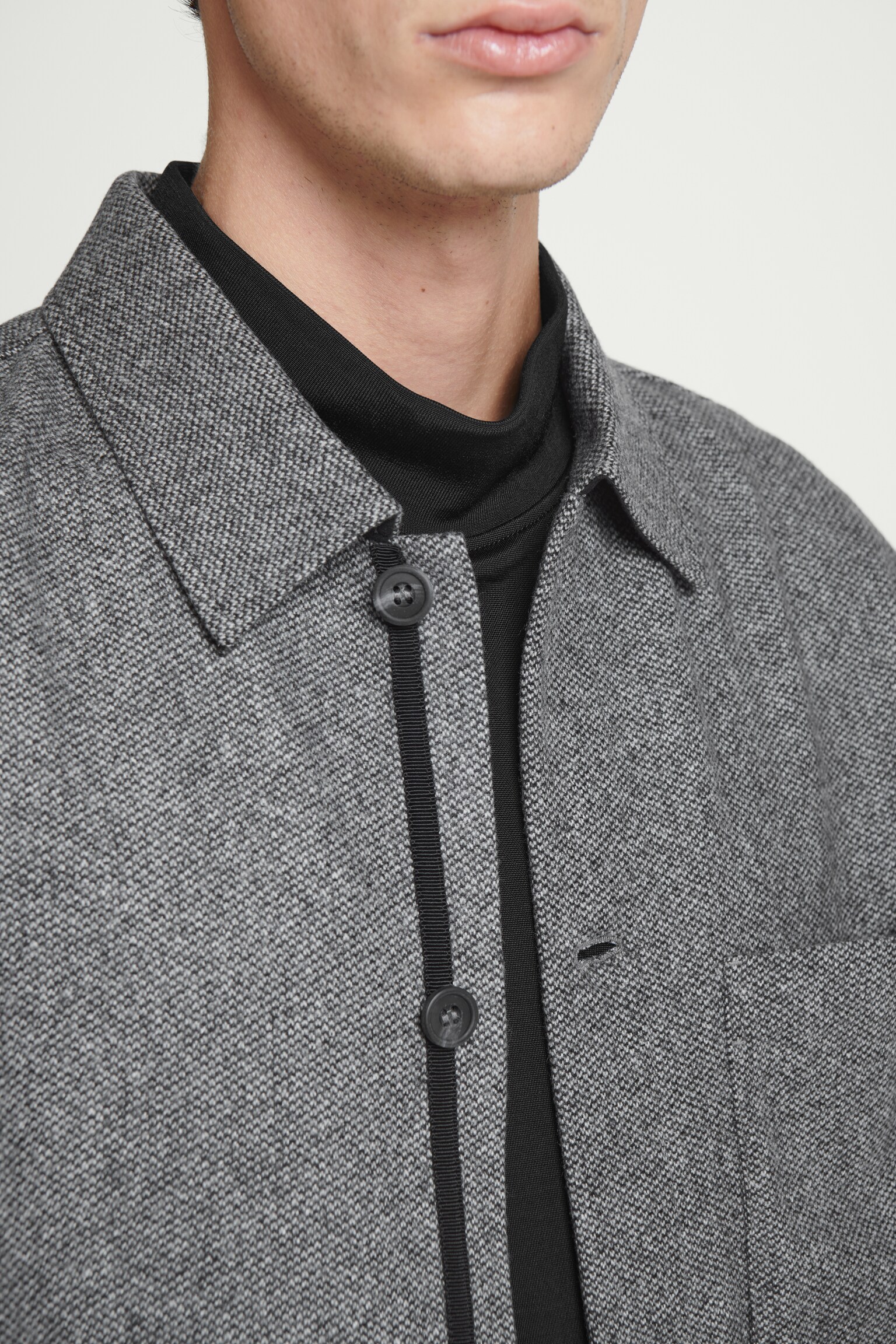 SURCHEMISE EN LAINE MÉLANGÉE TEXTURÉE - GRIS - 4