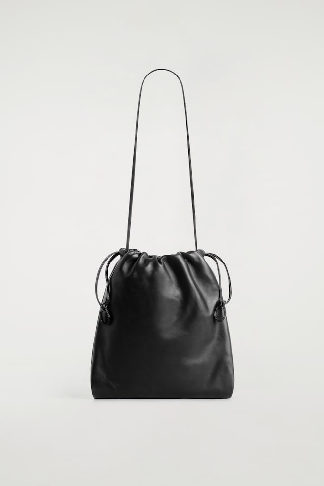 SAC BANDOULIÈRE À CORDON DE SERRAGE - CUIR - NOIR/BLEU COBALT - 1