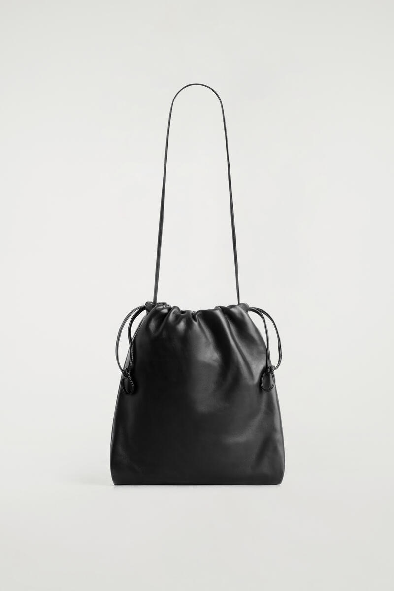 Drawstring Crossbody Bag - Leather