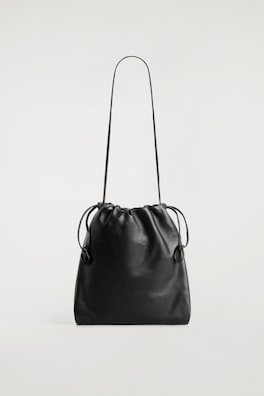 DRAWSTRING CROSSBODY BAG - LEATHER — BLACK 5
