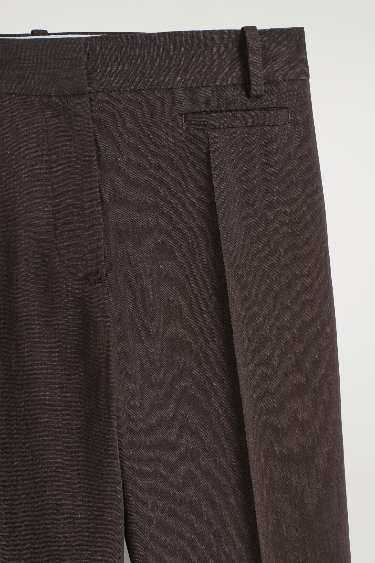 PANTALON DE TAILLEUR DROIT EN LIN - BRUN FONCÉ - 3