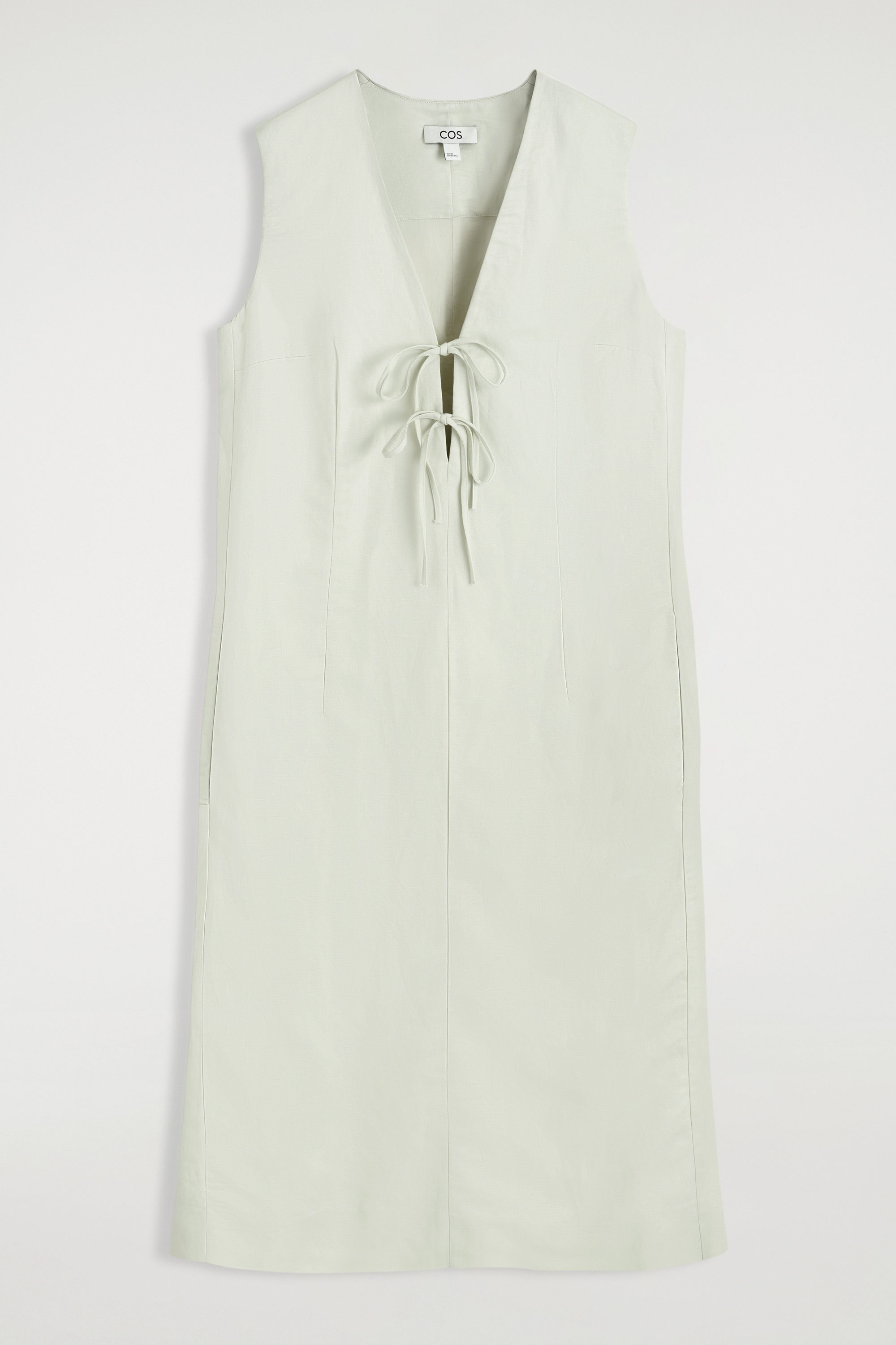 LINEN-BLEND TIE-FRONT MIDI DRESS - LIGHT GREEN | COS NO