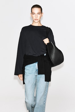 BRUSHED-COTTON LONG-SLEEVED T-SHIRT — BLACK 1