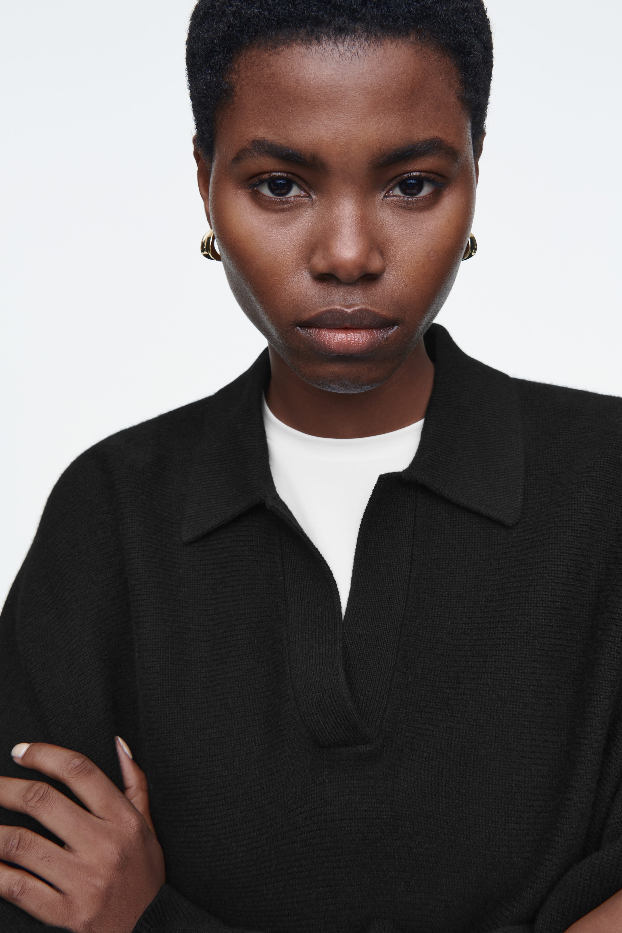 BATWING-SLEEVE WOOL POLO JUMPER