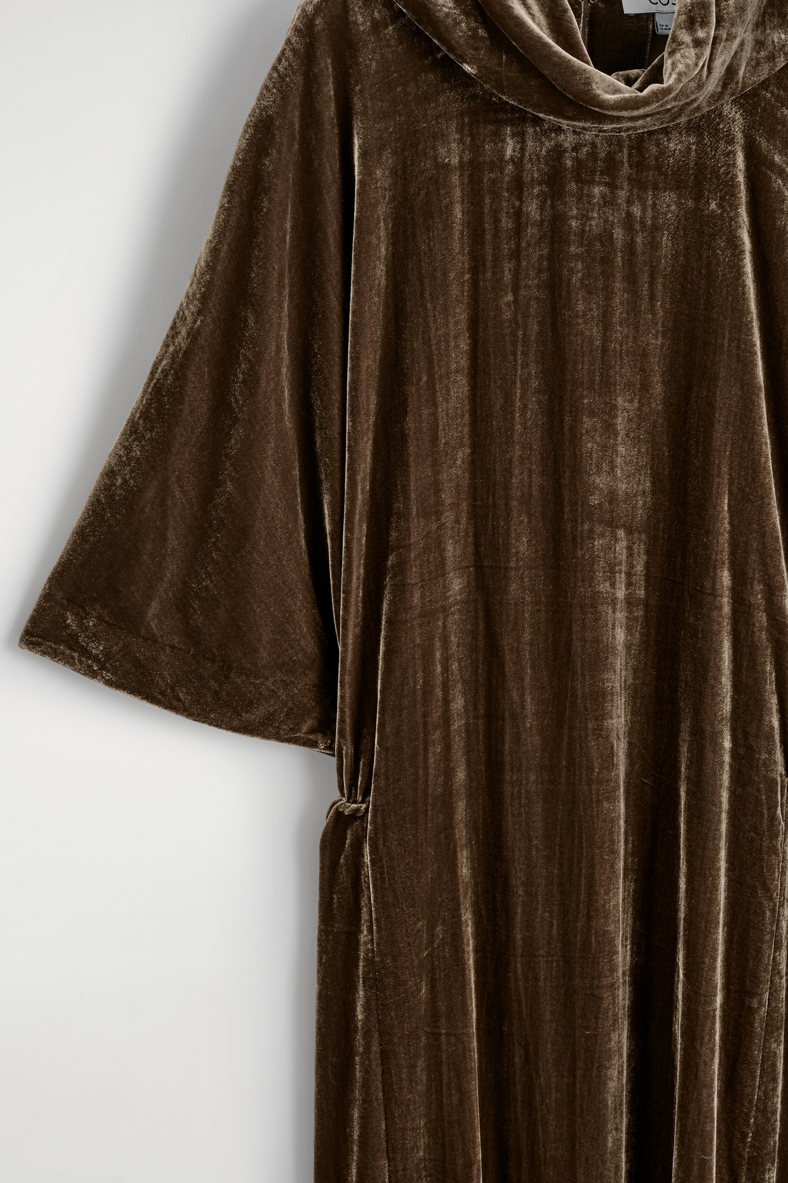ROBE MIDI DRAPÉE À COL EN VELOURS - BRUN FONCÉ/BLEU MARINE - 4