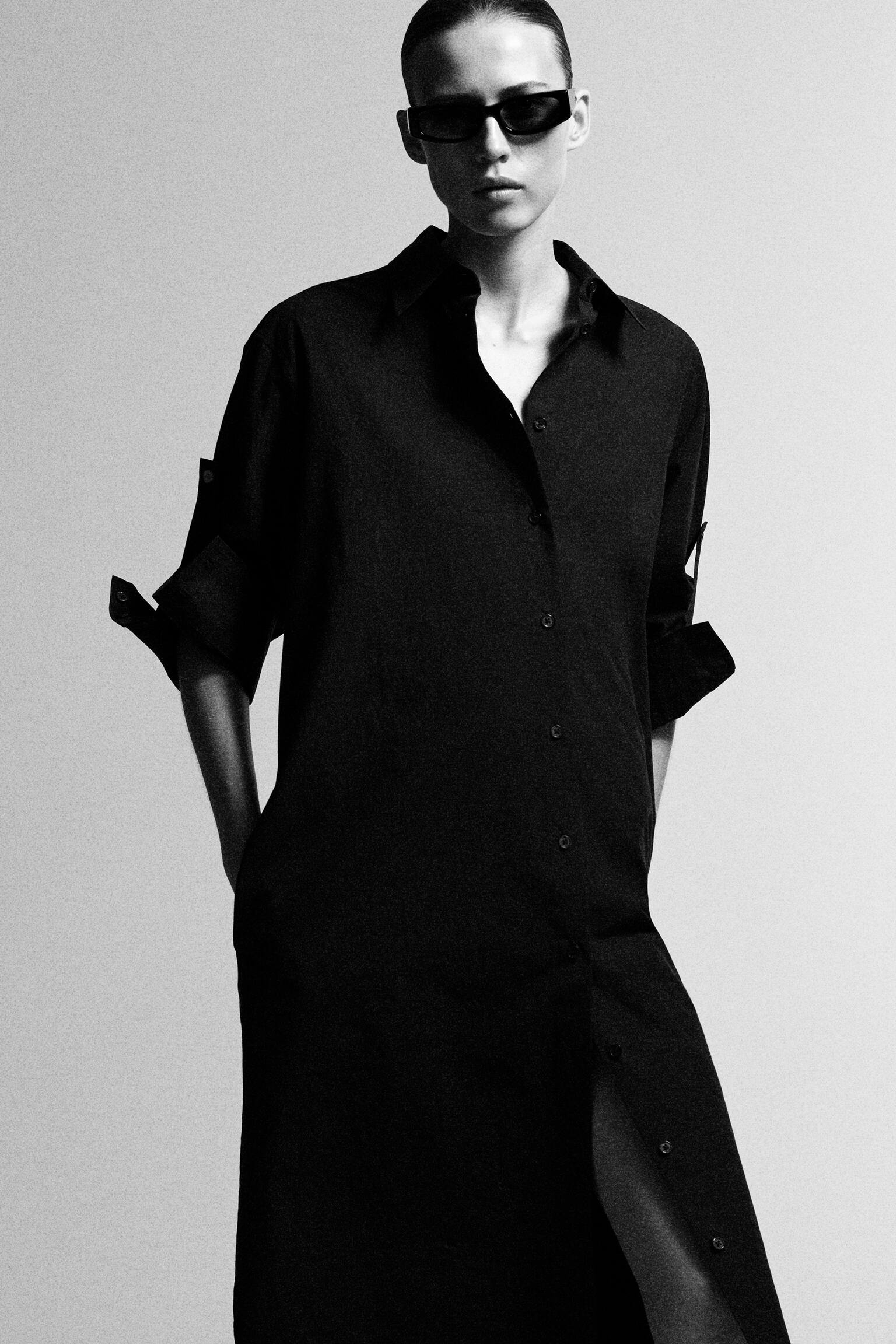 שמלת חולצה מידי מכותנה עם שרוולים מעוגלים - 3