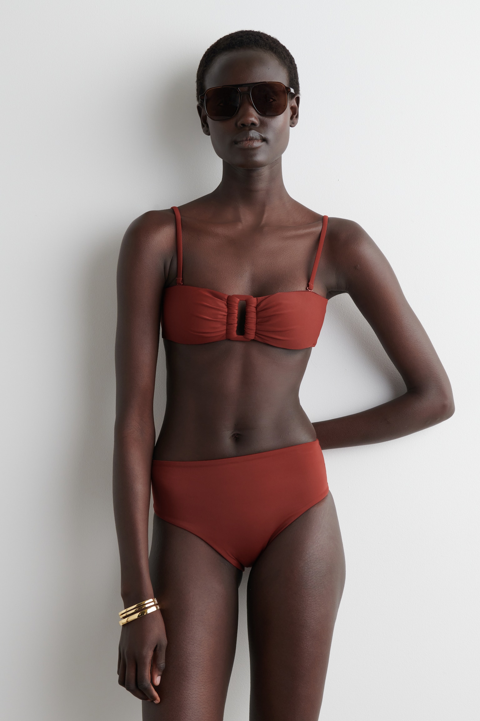 SLIP BIKINI A VITA ALTA - ROSSO RUGGINE/BLU