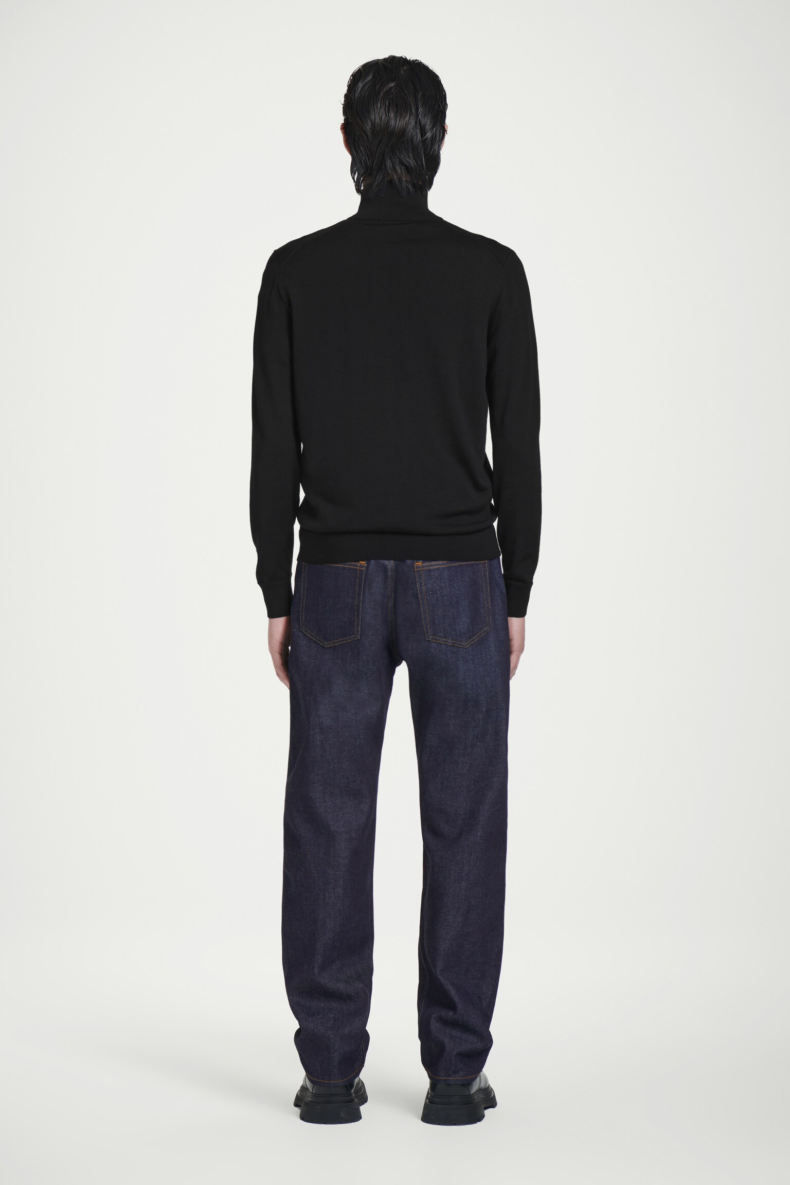 CARDIGAN IN LANA MERINO CERNIERA E COLLO A IMBUTO - NERO - 4