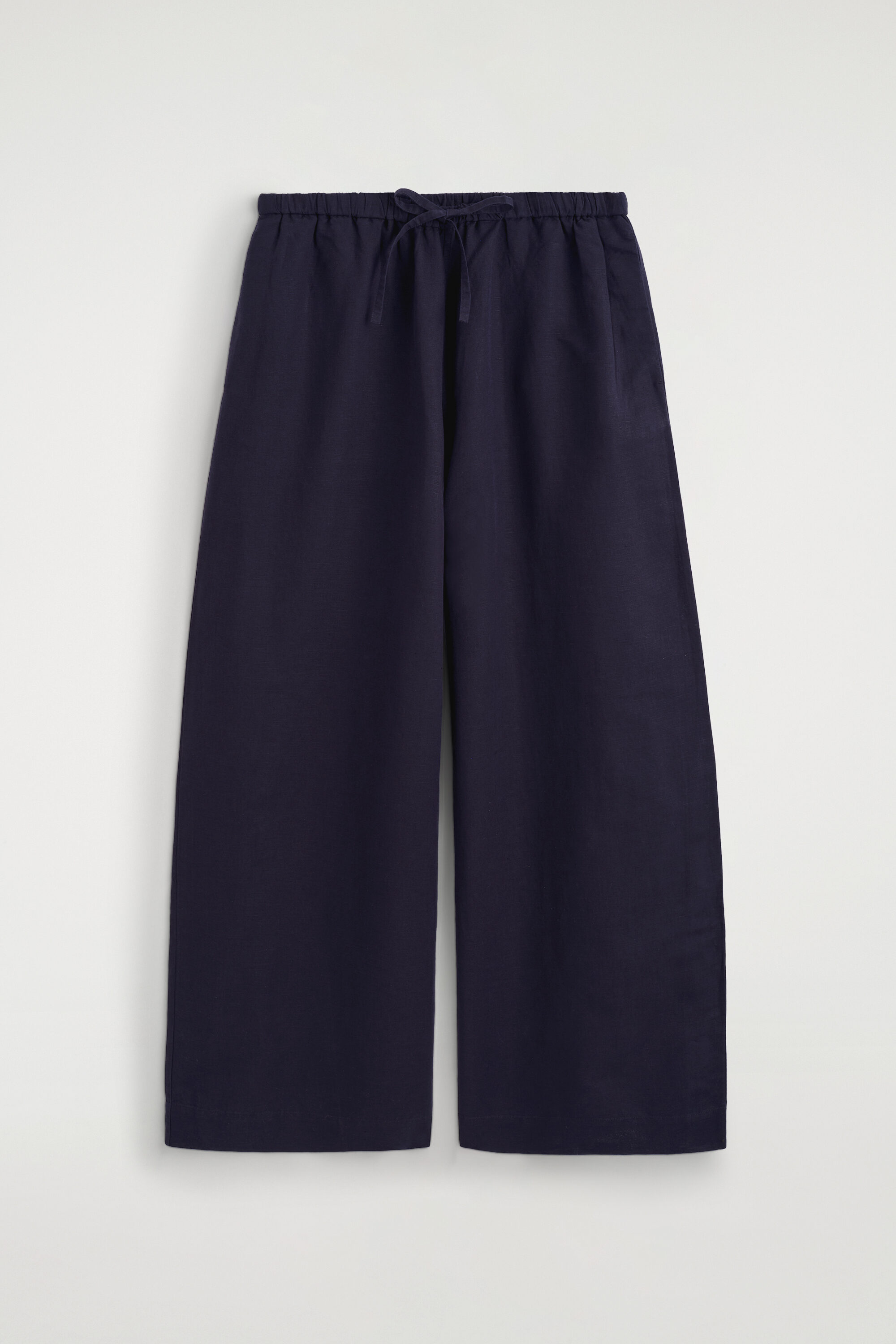 Wide-Leg Linen Drawstring Trousers - Navy