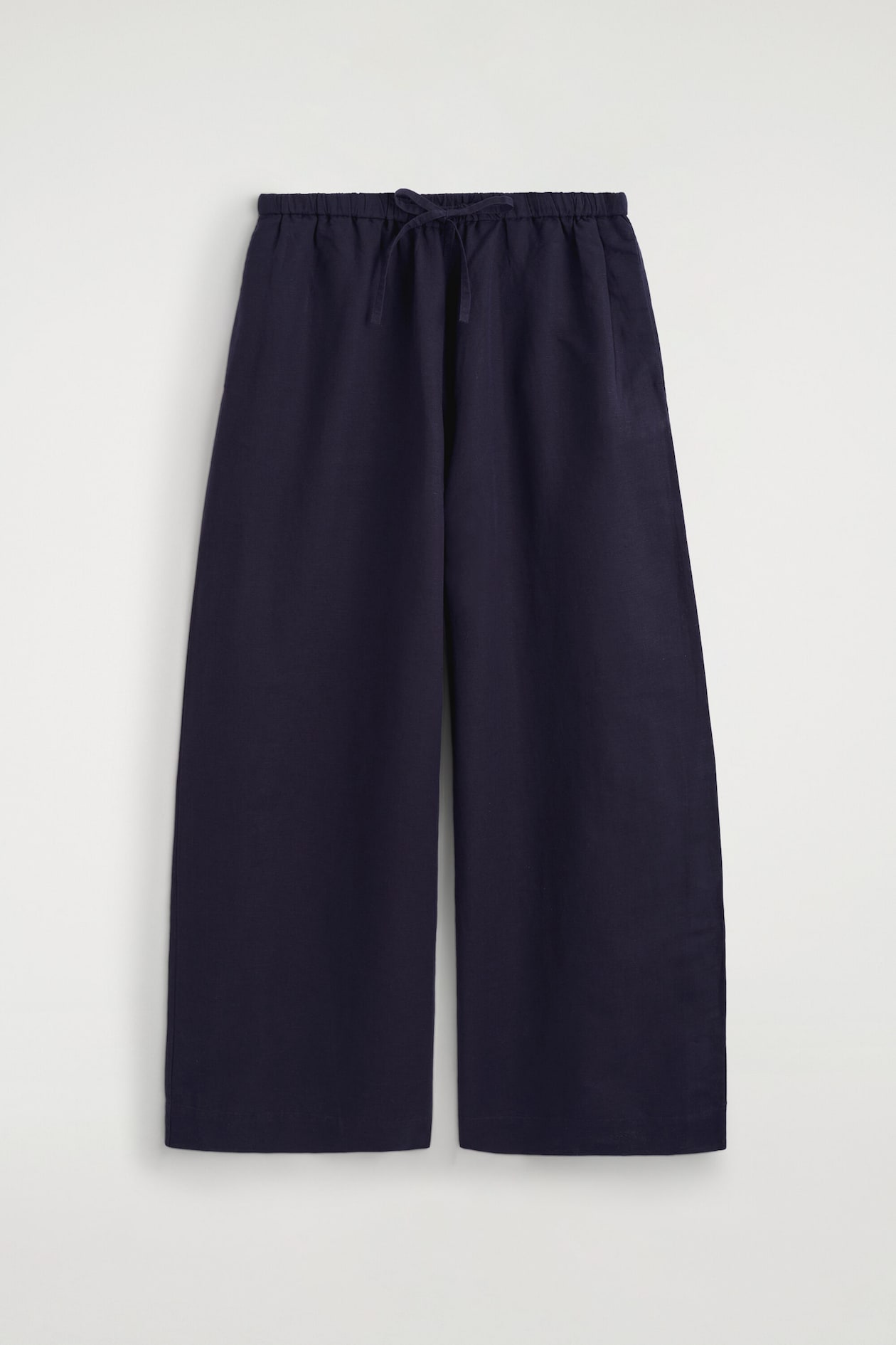 WIDE-LEG LINEN DRAWSTRING PANTS — NAVY