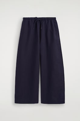 WIDE-LEG LINEN DRAWSTRING PANTS — NAVY 9